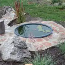 Кирпичное обрамление позволяет с лёгкостью обслуживать водоём, а не топтаться по грязи