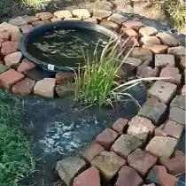 Для обрамления мини-водоема я использовал старый кирпич