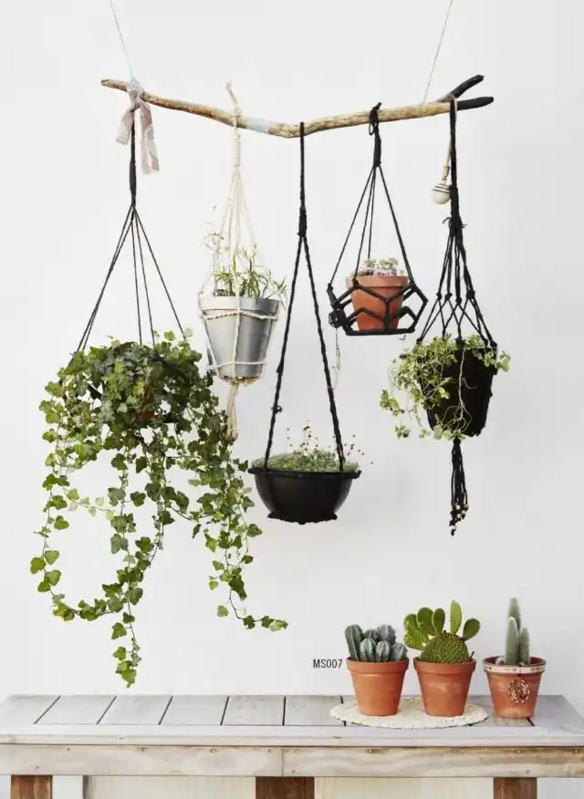 Подвесные кашпо с декором в виде ветки