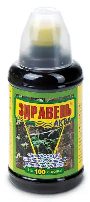 Жидкое комплексное удобрение «Здравень» (Аква), в которое входит и NPK, и набор микроэлементов.