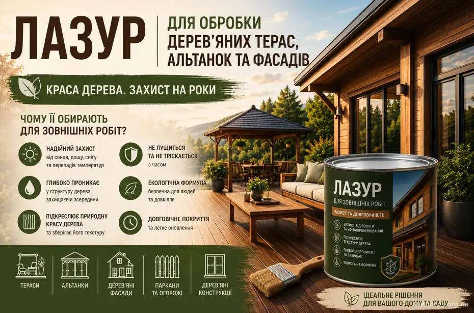 Які рішення використовують для обробки дерев'яних терас, альтанок та фасадів